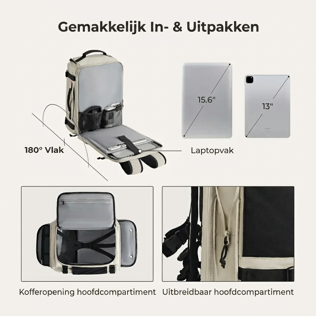 TravelVault Pro™ | Mehr Platz. Weniger Chaos. Ein smarter Rucksack.
