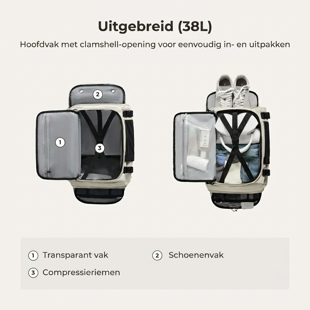 TravelVault Pro™ | Mehr Platz. Weniger Chaos. Ein smarter Rucksack.