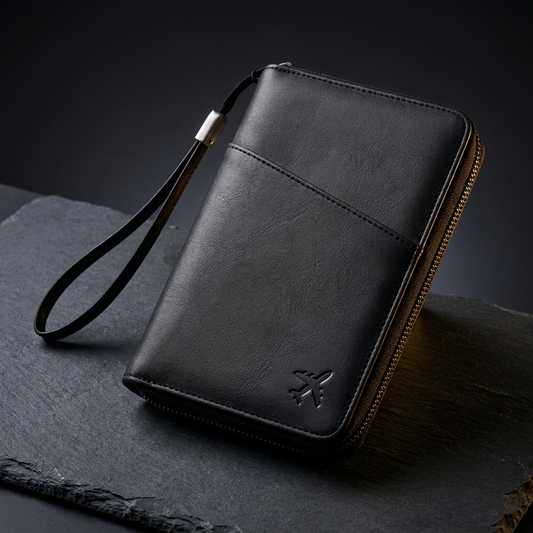 PassVault - Premium hero, matte zwart leer op leisteen