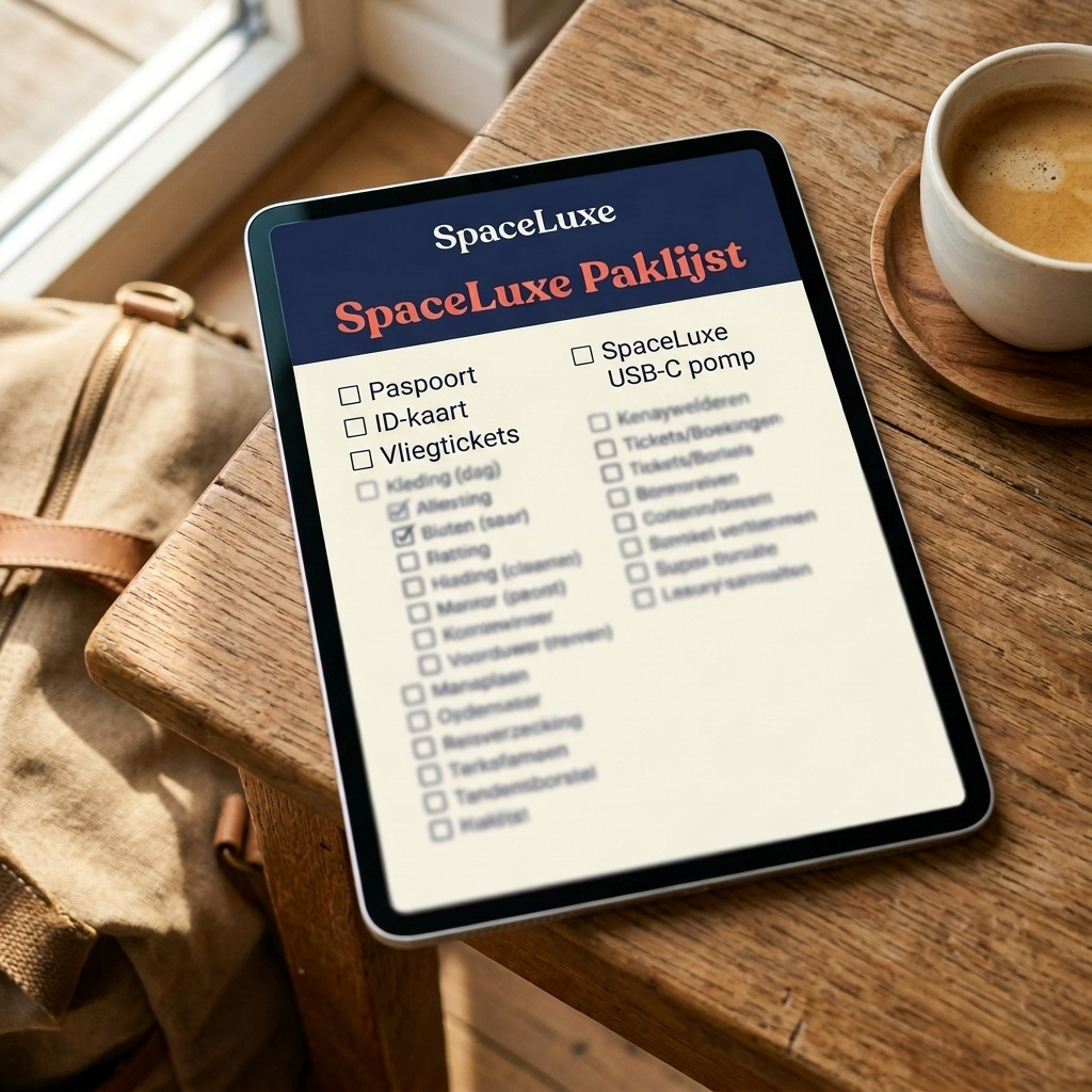 SpaceLuxe Paklijst bonus op een tablet