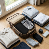 CableClean Pro ingepakt in een reistas naast kleding