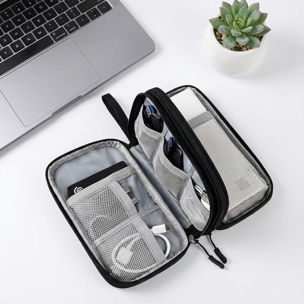 CableClean Pro kabelorganizer flatlay open met kabels netjes opgeborgen