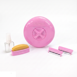 Silkvault reisscheerset uit elkaar in roze - etui, waterspray, zeepbar en scheermesjes