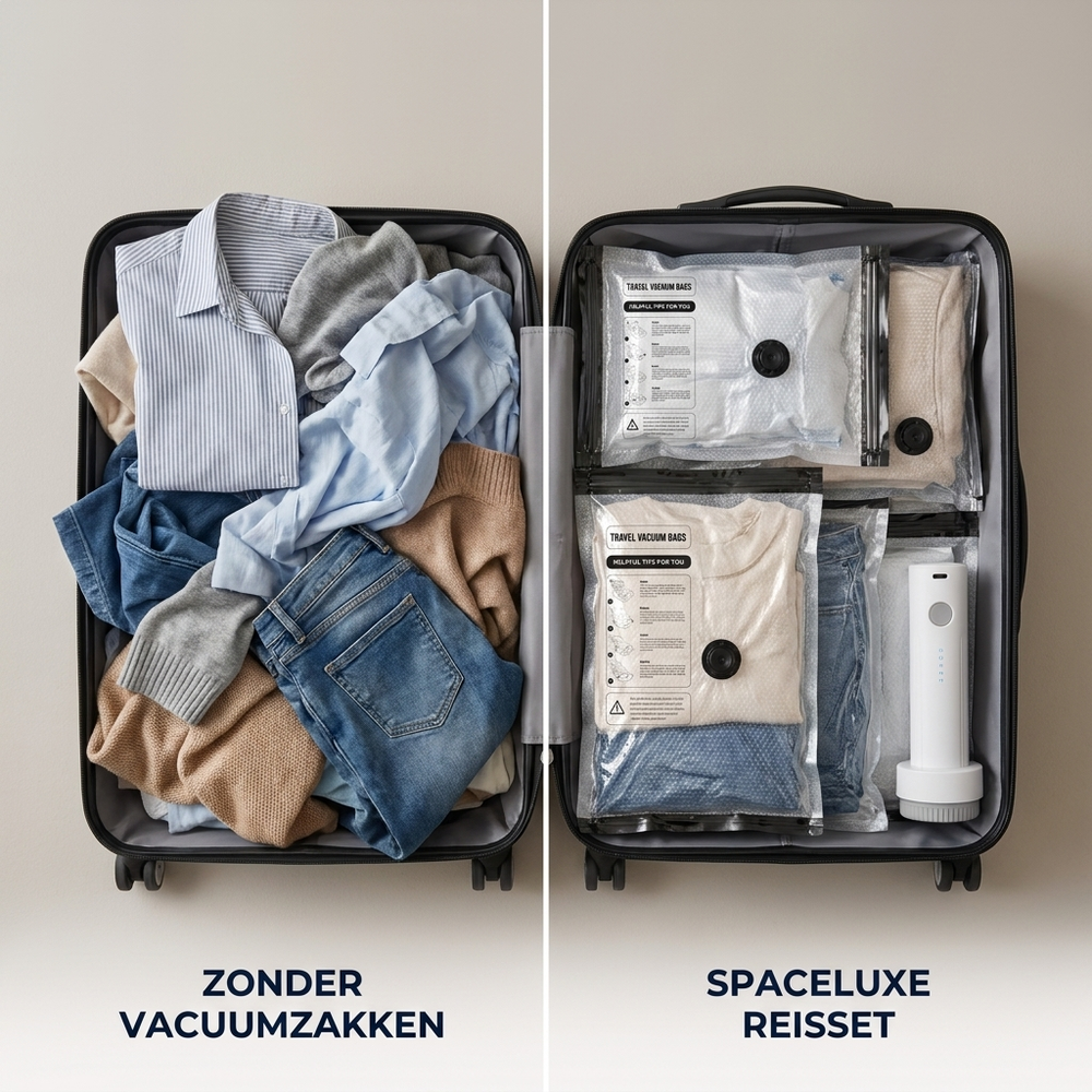 Koffer met en zonder SpaceLuxe vacuumzakken