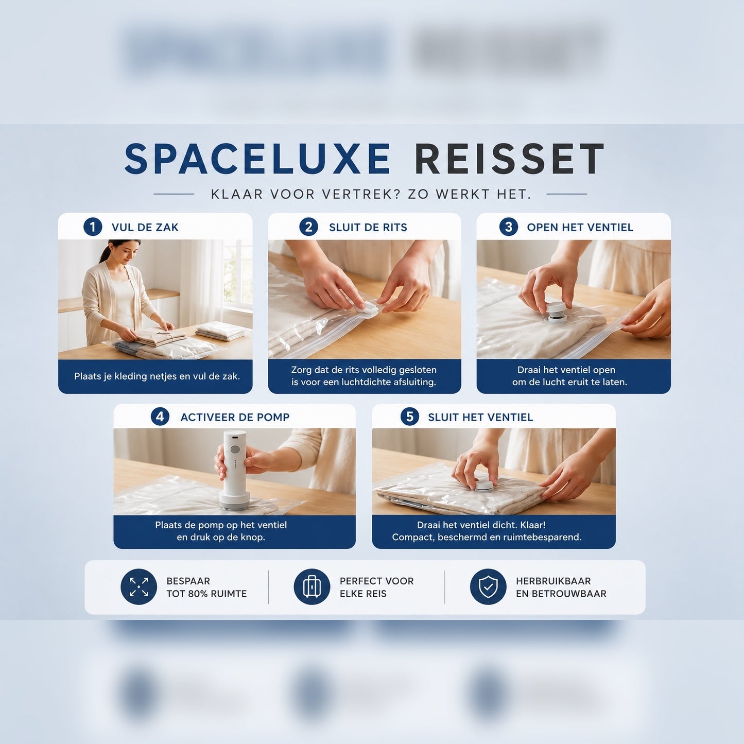 SpaceLuxe™ Reisset | Nooit meer stress bij het dichtdoen van je koffer
